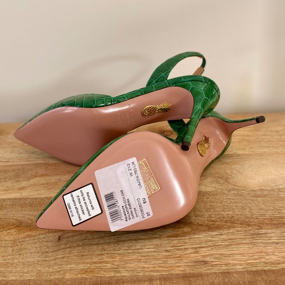 Aquazzura So Nude Pump 85 Croc-Effect Emerald green Slingback Leather Pu… - Picture 15 of 16